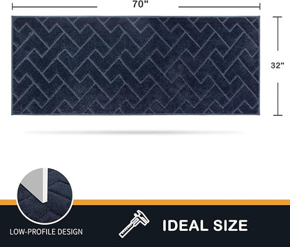 PURRUGS Dirt Trapping Door Mat 32" x 70", Non-Slip Machine Washable Entry Rug, Shoe Scraper, Dog Doormat, Super Absorbent Welcome Mat for Front & Back Door, Muddy Wet Shoes & Paws, Navy Blue