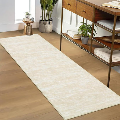 RUGSREAL Machine Washable Runner Rug 2x8 Long Hallway Runner Mat Entryway Contemporary Soild Runner Rug Low-Pile Modern Indoor Throw Carpet for Laundry Bedroom Living Room, 2'3" x 8' Cream-White