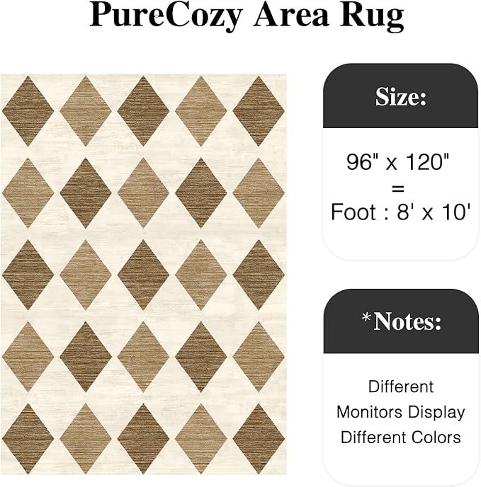 8x10 Checkered Area Rugs for Living Room Brown Machine Washable Large Rug Non-Slip Stain Resistant Low Pile Boho Accent Indoor Throw Carpet for Bedroom Dining Room Home Aesthetic Decor