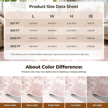WITSHOCK Pink Rugs 8x10 for Bedroom Girls,Floral Modern Distress Print Pattern Carpet for Living Room Dining Room,Stain Resistant Anti Slip Backing Rugs for Kids Room Nursery Playroom,Light Pink