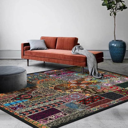 Vintage Boho Area Rugs Multicolor Ethnic Style Geometric Splicing Carpets Bedroom Living Room Kitchen Floor Mats Indoor Outdoor Non-Shedding Runner Rug Home Décor Carpet 4' X 6'