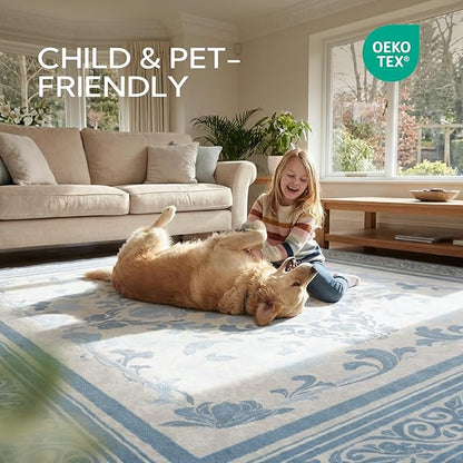 SOULFUL Medium Pile 3x5 Area Rug - Soft Foot Feel Small Entryway Rug - Mist Blue Boho Floral - Washable Non-Slip - Perfect for Living Room Bedroom Foot Kids Room Reading Nook
