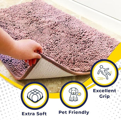 Muddy Mat® | Super Absorbent Door Mat Indoor, Microfiber Quick Dry Chenille Entryway Rug, Non-Slip Front Door Mat, Indoor Mats for Entryway, Machine Washable Pet Rug, Light Pink 24" x 72"