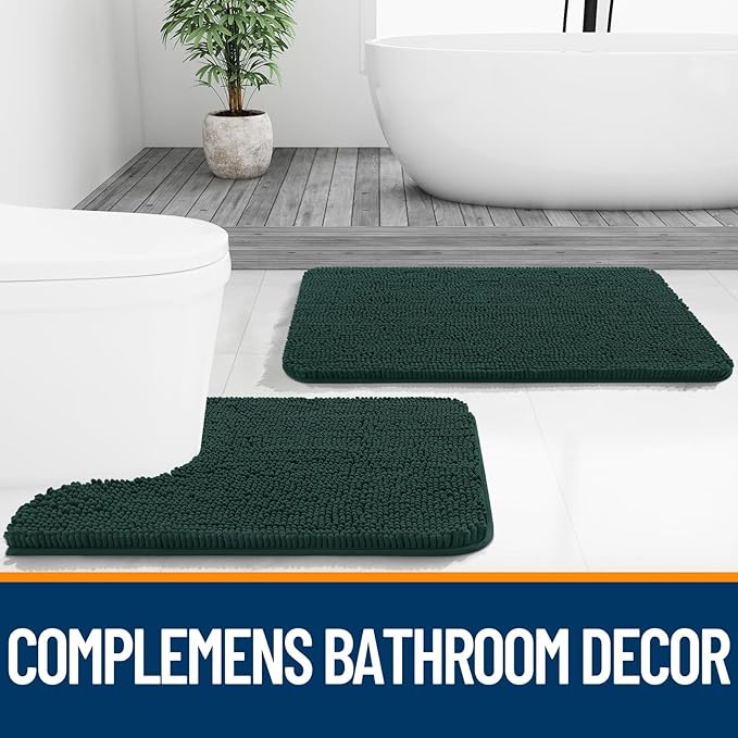 OLANLY Bathroom Rugs 24x16, Extra Soft Absorbent Chenille Bath Rugs, Rubber Backing Quick Dry, Machine Washable Bath Mats for Bathroom Floor, Tub and Shower, Home Decor Accessories, Blackish Green