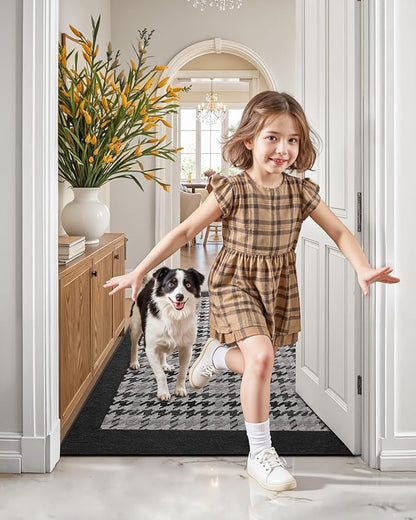 LUMI Inside Door Mat for Entry 17''x30'', Absorbent, Dirt Trapper, Low Profile Thin, Non Slip Mats with Rubber Backing, Ideal for Indoor, High Traffic, Garage, Entrance, Birdy Black