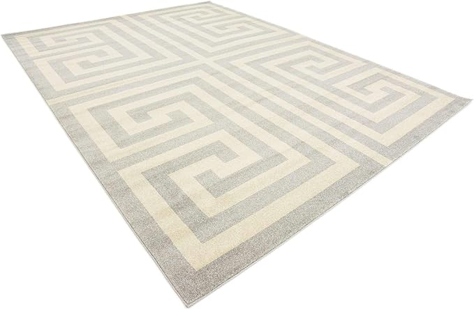 Unique Loom Athens Collection Classic Geometric Modern Border Design Area Rug (9' 0 x 12' 0 Rectangular, Gray/ Beige)