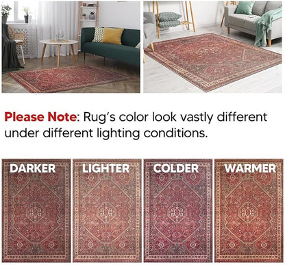 Keen Home Design 8x10 Rug - Machine Washable Area Rug with Non-Slip Backing, Ideal for Living Room, Dining Room, Bedroom - Vintage, Easy Clean, Durable, Low Pile Rug - (8' x 10')