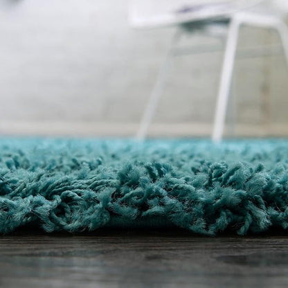 Unique Loom Solid Shag Collection Area Rug (7' 1" Round, Deep Aqua Blue)