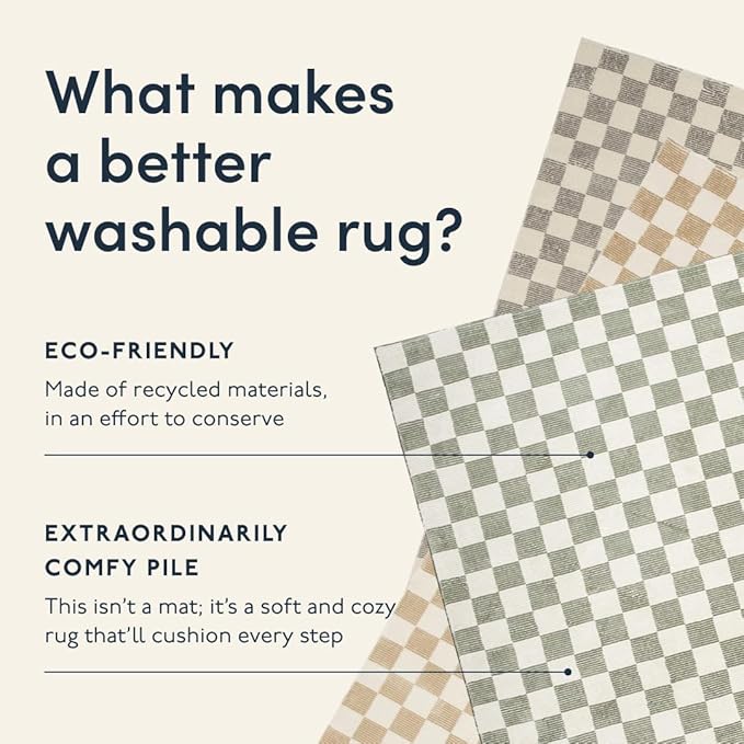 Revival Rugs Gambit 6'7"x9' Checkered Rug Washable Area Rug for Living Room Bedroom - 100% Recycled Oeko-TEX Certified, Medium Pile, Camel, Beige