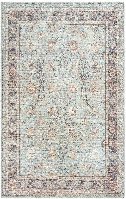 GLN Rugs Traditional Collection - Machine Washable Area Rug, Traditional Washable, Non Slip, Low Pile Chenille Rug, Living Room, Bedroom, Kitchen Rug (2' x 3' Light Blue)