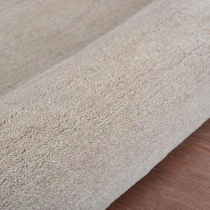Hand Knotted Loom Wool ECO-Friendly Area Rugs - 6'7''x9'10'', Rectangle, Beige Color, Solid Plain Design, High Pile Thick Handmade Anti Skid Rugs for Living Room (L00111)