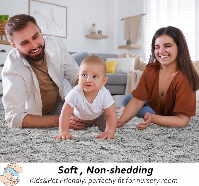 Beglad Shag Rugs for Living Room, Grey Area Rugs 5x7 Feet Upgrade Anti-Skid Modern Minimalist Style Memory Foam Rugs for Bedroom, Indoor Carpet Suitable for Boys Teens Room Decor