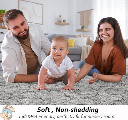 Beglad Shag Rugs for Living Room, Grey Area Rugs 5x7 Feet Upgrade Anti-Skid Modern Minimalist Style Memory Foam Rugs for Bedroom, Indoor Carpet Suitable for Boys Teens Room Decor