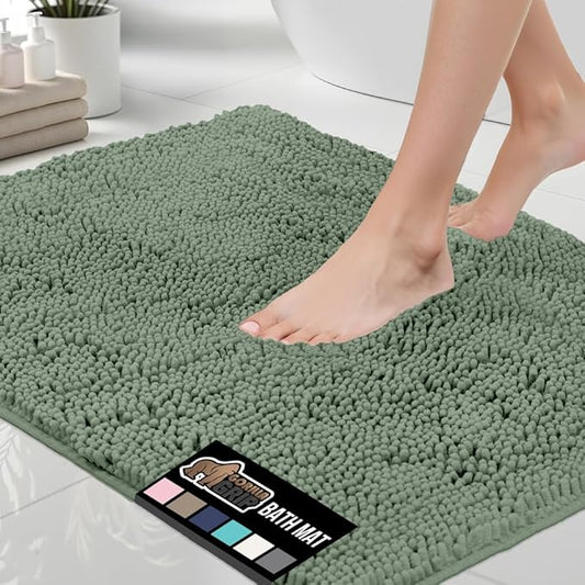 GORILLA GRIP Bath Rug Mat 48x24, Soft Absorbent Chenille, Quick Dry Microfiber Mats, Rubber Backing Washable Shower Floor Rugs, Bathmat Runner, US Designed Bathroom Home Decor Accessories Sage Green