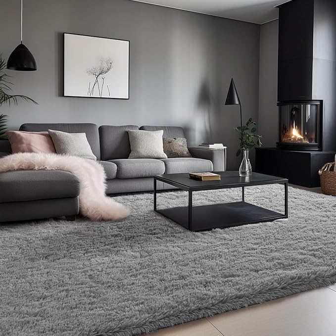 Zentavio Area Rugs for Living Room Large Rugs for Bedroom 6x9 Carpet Fluffy Furry Soft Shag Aesthetic Plush High Pile Gray Throw Rug for Nursery Kids Room Dorm Light Grey