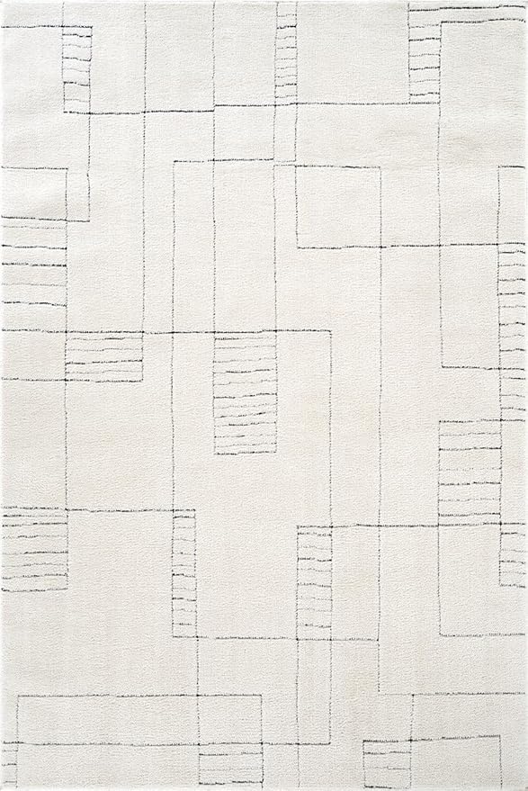 Abani Cream Area Rug – 6' x 9' – Oliver Collection – Geometric Linework Pattern – Non-Shedding, Easy to Clean – Durable for Living Room, Bedroom, or Office, Pet & Child Friendly
