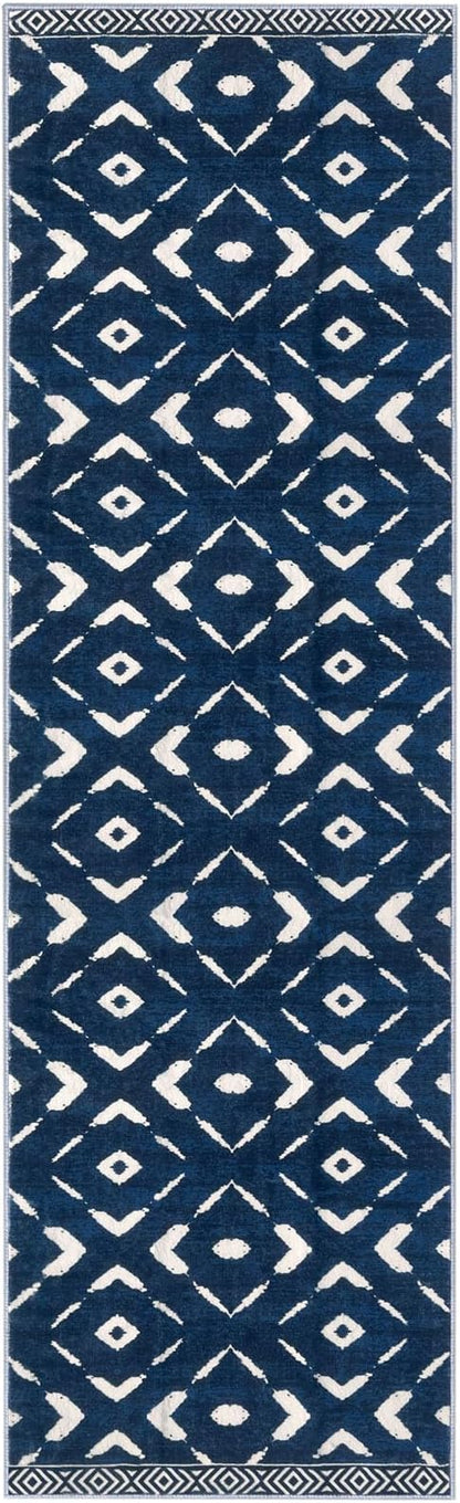 KILOCOCO Hallway Runner Rug 2'x8' Runners for Hallways Soft Washable Runner Rugs Non Slip Printed Low-Pile Runners for Bedroom Kitchen Living Room Laundry Room Boho Rugs, Blue