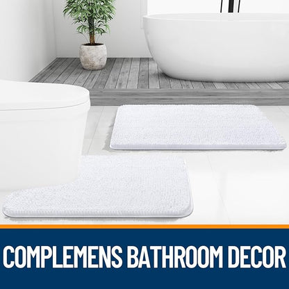 OLANLY Bathroom Rugs 47x17, Extra Soft Absorbent Chenille Bath Rugs, Rubber Backing Quick Dry, Machine Washable Bath Mats for Bathroom Floor, Tub and Shower, Home Decor Accessories, White