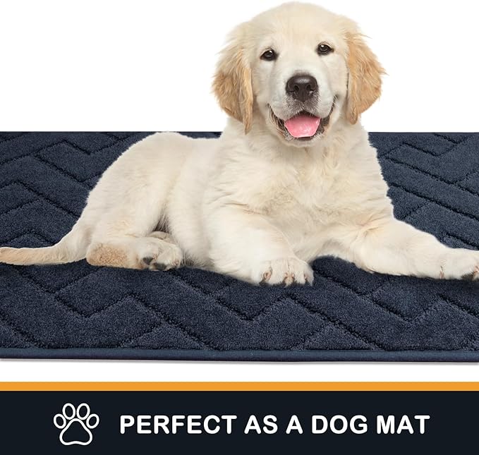 PURRUGS Dirt Trapping Door Mat 20" x 31.5", Non-Slip Machine Washable Entry Rug, Shoe Scraper, Dog Doormat, Super Absorbent Welcome Mat for Front & Back Door, Muddy Wet Shoes & Paws, Navy Blue
