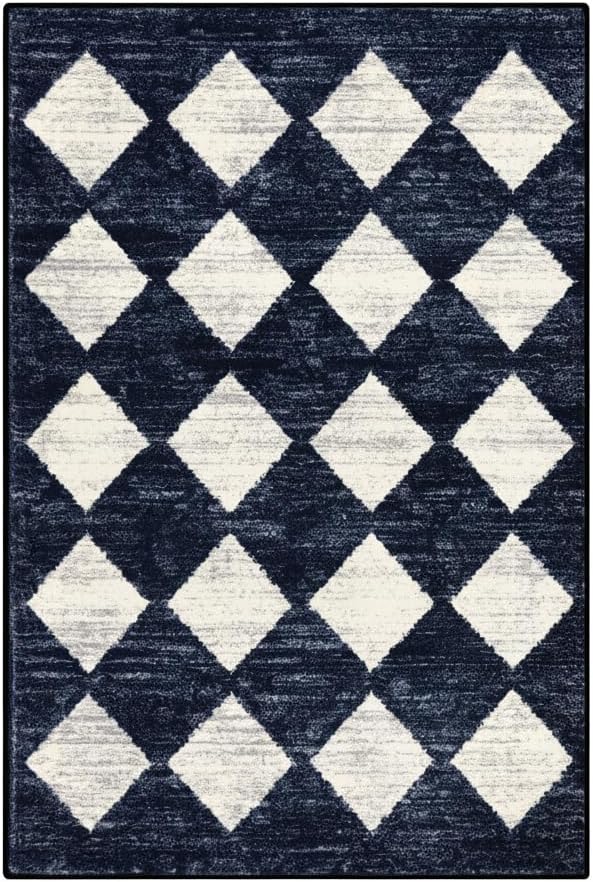 Lahome Moroccan Trellis Area Rug - 2x3 Printed Small Black Checkered Entryway Rug Non Slip Kitchen Mat, Stain Resistance Indoor Modern Floor Soft Throw Carpet for Front Door Bathroom Sink Bedroom