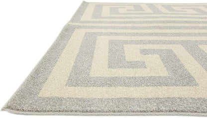Unique Loom Athens Collection Classic Geometric Modern Border Design Area Rug (7' 0 x 10' 0 Rectangular, Gray/ Beige)
