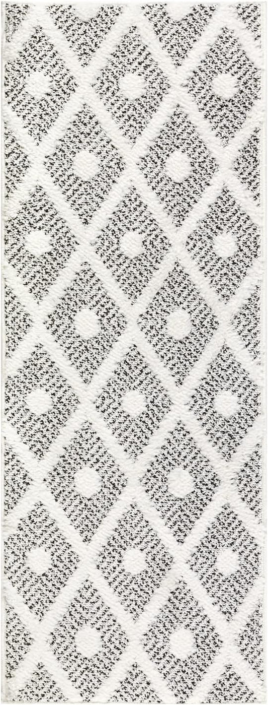 Antep Rugs Palafito 2x5 Geometric Shag Diamond High-Low Pile Textured Indoor Area Rug (Gray, 2' x 5')