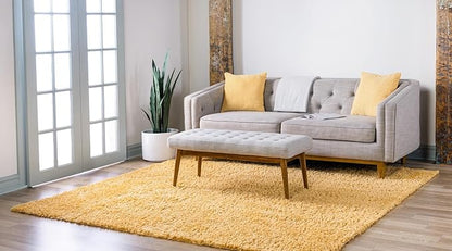 Unique Loom Davos Shag Collection Area Rug - Solid (3' 3" Square, Sun Yellow)