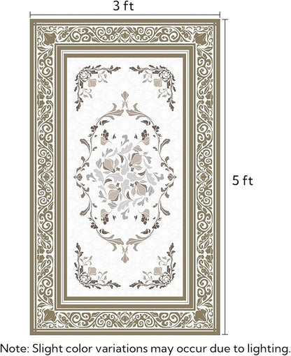 SOULFUL Medium Pile 3x5 Area Rug - Cozy Soft Underfoot Small Entryway Rug - Brown Boho Floral - Washable Non-Slip - Perfect for Living Room Bedroom Foot Kids Room Reading Nook