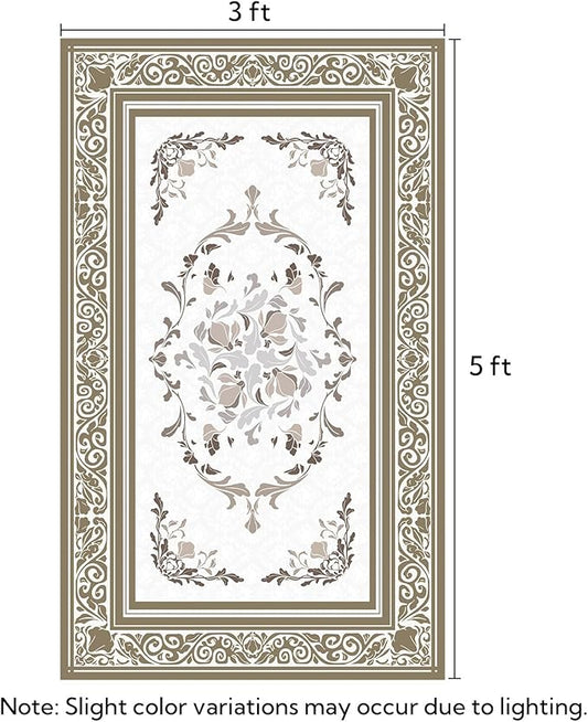 SOULFUL Medium Pile 3x5 Area Rug - Cozy Soft Underfoot Small Entryway Rug - Brown Boho Floral - Washable Non-Slip - Perfect for Living Room Bedroom Foot Kids Room Reading Nook