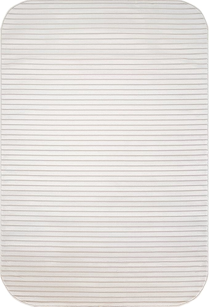 Beverly Rug Modern Geometric Area Rug 8x10 Low-High Pile Durable Soft Abstract Striped Indoor Rugs for Living Dining Room Office Stain Resistant Non Shedding Casual Indoor Carpet Beige White 8 x 10