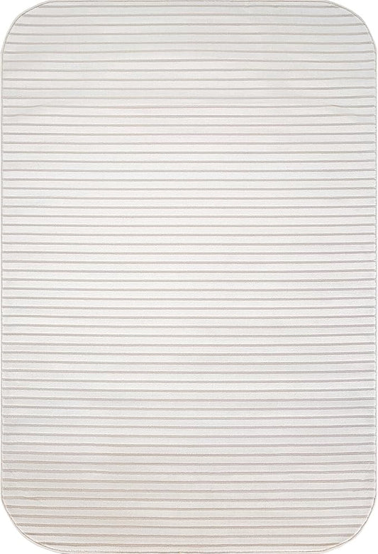 Beverly Rug Modern Geometric Area Rug 5x7 Low-High Pile Durable Soft Abstract Striped Indoor Rugs for Living Dining Room Office Stain Resistant Non Shedding Casual Indoor Carpet Beige White 5 x 7