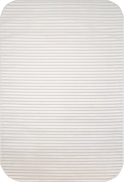 Beverly Rug Modern Geometric Area Rug 6x9 Low-High Pile Durable Soft Abstract Striped Indoor Rugs for Living Dining Room Office Stain Resistant Non Shedding Casual Indoor Carpet Beige White 6 x 9