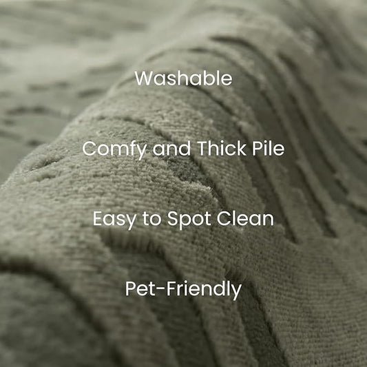 Revival Rugs Shell 5'3"x7'10" Washable Area Rug for Living Room Bedroom - 100% Recycled Oeko-TEX Certified, Medium Pile, Green