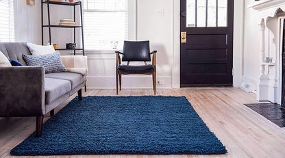 Unique Loom Solid Shag Collection Area Rug (8' x 11' Rectangle, Sapphire Blue/ Navy Blue)