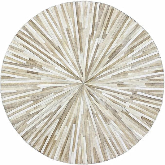 Faux Cowhide Round Area Rug | Non-Slip Leather Floor Carpet for Living Room, Bedroom, and Home Décor | Modern Stylish Accent Rug(Beige_7x7)