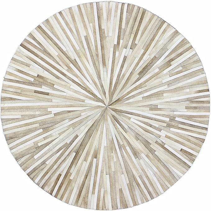Faux Cowhide Round Area Rug | Non-Slip Leather Floor Carpet for Living Room, Bedroom, and Home Décor | Modern Stylish Accent Rug(Beige_8x8)