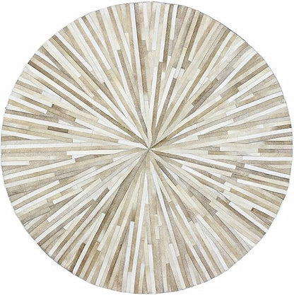 Faux Cowhide Round Area Rug | Non-Slip Leather Floor Carpet for Living Room, Bedroom, and Home Décor | Modern Stylish Accent Rug(Beige_5x5)