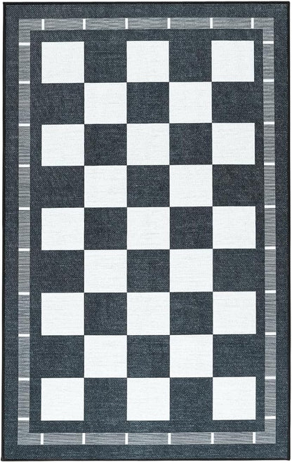 Vasofe Checkered Jute Kitchen Rug, 2x3 Black and White Rugs Indoor Outdoor Front Door Mat Non Slip Washable Area Rugs, Farmhouse Non Shedding Low Pile Floor Carpet for Entryway Porch Doorway