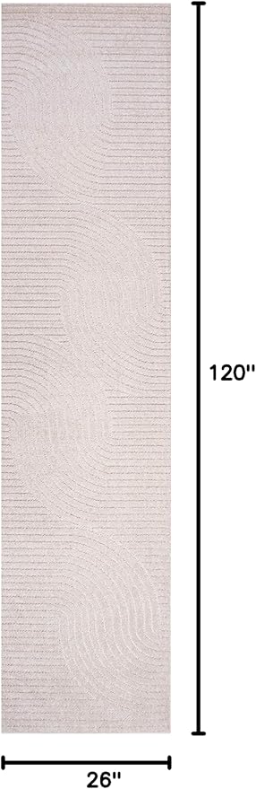 JONATHAN Y Hallie High-Low Curve Ivory/Cream Indoor/Outdoor Runner Rug, 2x10, Minimalist, Pet Friendly, Non-Shedding, Stain Resistant, Hose-Washable for Backyard, Patio, Porch (SCN100B-210)