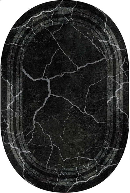 Black Grey Striped Texture Bordered Rugs 6x8 Modern Minimalist Indoor Large Area Rug for Living Room Bedroom Dining Room Soft Faux Wool Non Slip Floor Mats Entrance Bathroom Home Office Oval Carpet