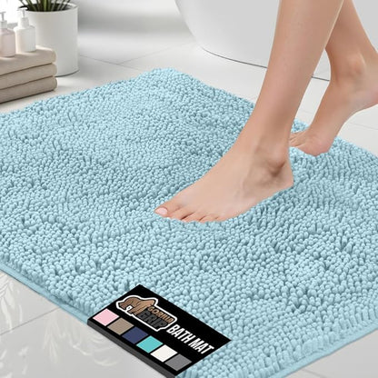 GORILLA GRIP Bath Rug Mat 44x26, Thick Soft Absorbent Chenille, Quick Dry Microfiber Mats, Rubber Backing Washable Shower Floor Rugs, Bathmat Runner, US Designed Bathroom Home Decor Accessories Sky