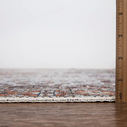 Bloom Rugs Washable Non-Slip 9' x 12' Rug - Sand/Orange/Purple Traditional Medallion Area Rug for Living Room, Bedroom, Dining Room, and Kitchen - Exact Size: 9' x 12'