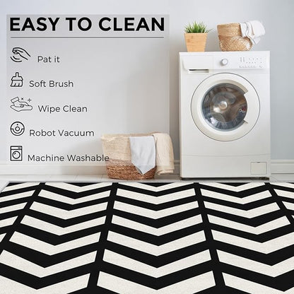 5x6 Black and White Chevron Rugs for Bedroom Decor, Washable Chevron Geometric Pattern Area Rug, Living Room Home Decoration, Non Slip Soft Thin, Modern Zigzag Decor Carpet PF-P 49