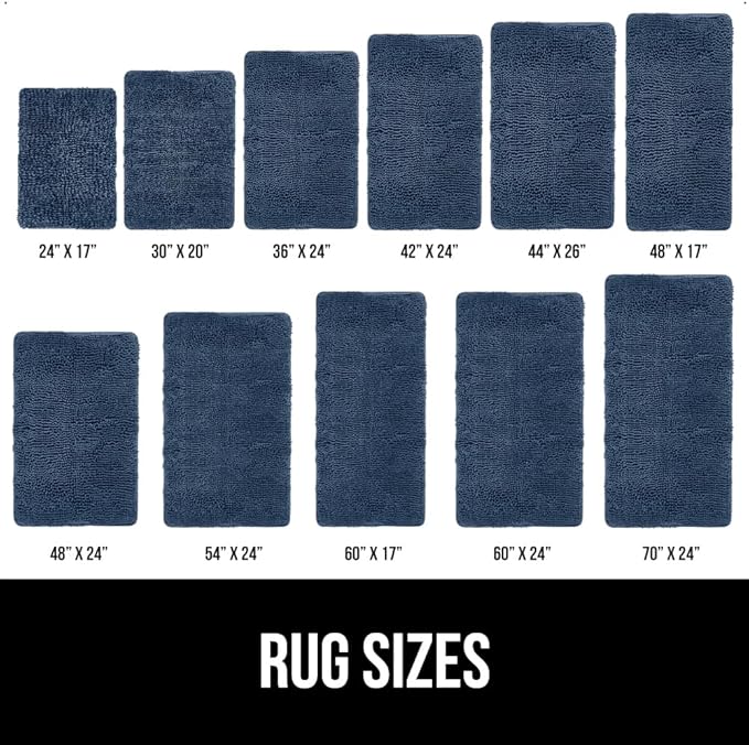 GORILLA GRIP Bath Rug Mat, Thick Soft Absorbent Chenille, Quick Dry Microfiber Mats, Rubber Backing Washable Shower Floor Rugs, US Designed Bathroom Bathmat Home Decor Accessories, 24x17, Navy