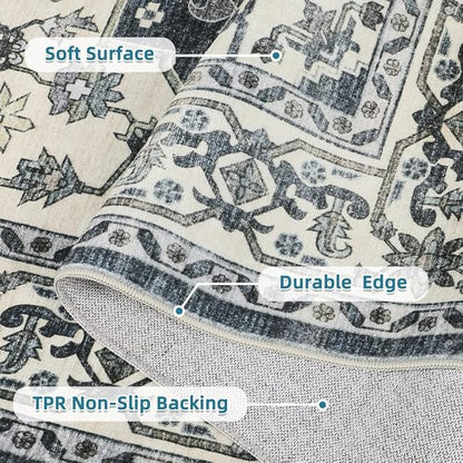 Dripex Vintage Collection Washable Area Rug - 2x3 Door Mat Small Entryway Rug Distressed Non-Slip Low-Pile Floor Carpet for Indoor Front Entrance Kitchen Bathroom Living Room Bedroom