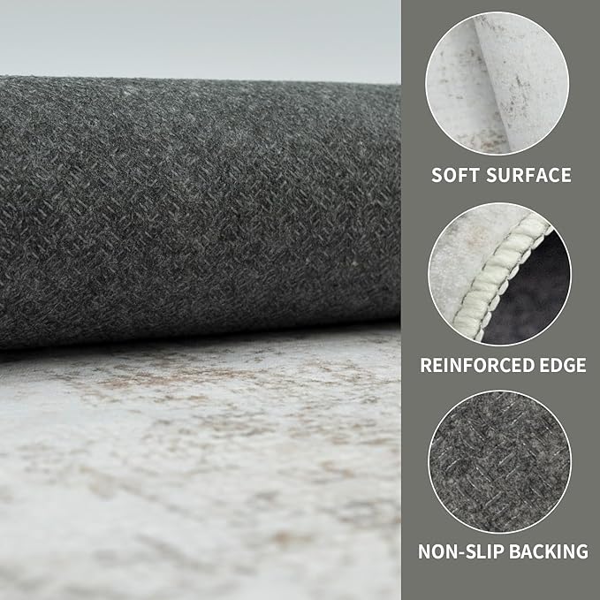Washable 6×9 Area Rugs for Living Room, Vintage Floral Rug Soft Non Slip Stain Resistant Boho Carpet for Bedroom Dinning Room Kitchen Home Office 02 Beige