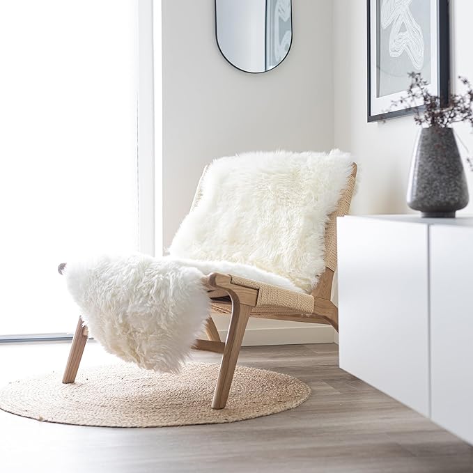 Real Sheepskin Rug 2x6 ft | Sheepskin Rugs for Living Room and Sofa | Bedside Rugs for Bedrooms | Large Fluffy Rug is Breathable & Heat-regulating in Color White
