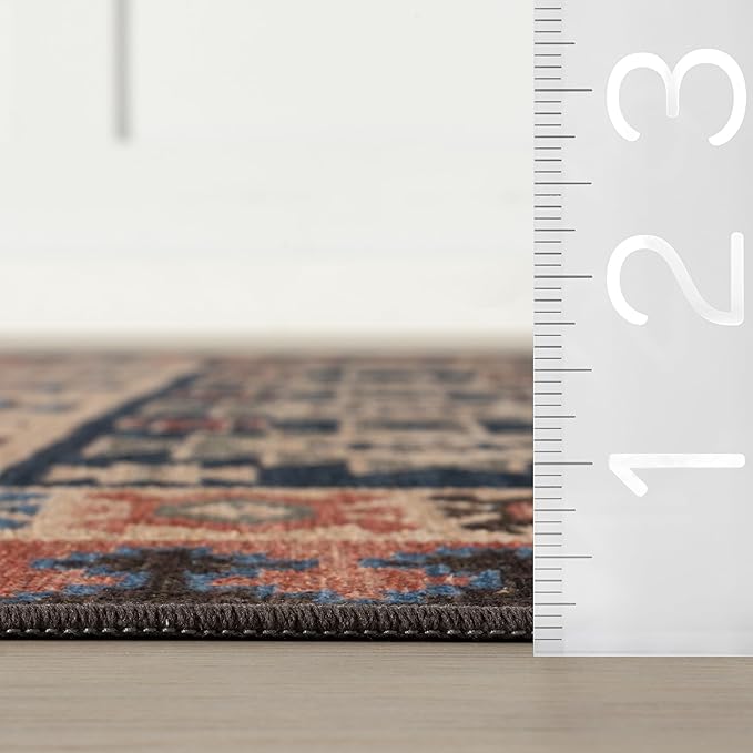 Dash & Albert Balsam Kilim Multi Machine Washable Rug, 9.5 X 13.5 Feet, Red Geometric Pattern