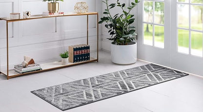 Rugs.com Lattice Trellis Collection Rug – 6 Ft Runner Gray Low-Pile Rug Perfect for Hallways, Entryways
