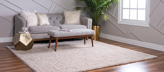 Unique Loom Davos Shag Collection Area Rug - Solid (5' 3" Square, Linen)